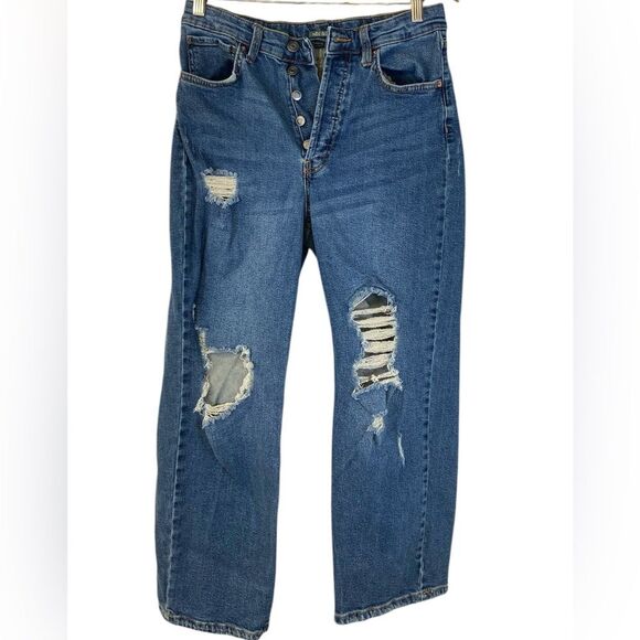 Wild Fable Denim Blue Distressed Five Pocket Highest Rise Straight Size 10 - Picture 3 of 9